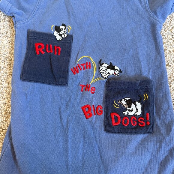 Small Big Dogs Baby 0-3 months Romper Blue Dog Embroidered 90s Vintage - Picture 2 of 7